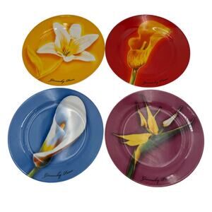 Vintage Givenchy Perfume Tropical Floral Plates Porcelain 1980 Set of 4